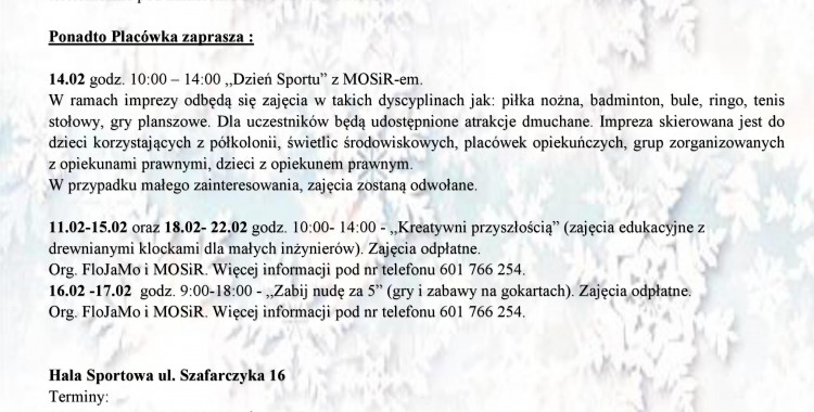 FERIE ZIMOWE 2019 w MOSiR