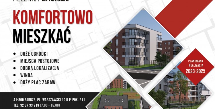 Budynki mieszkalne wielorodzinne w Zabrzu przy ul. Niepokólczyckiego 33, 33A, 35, 35A. Kolejna inwestycja ZBM-TBS Sp. z o. o. w Zabrzu. Planowana realizacja na lata 2023-2025