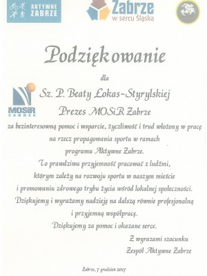 Podziękowanie Aktywne Zabrze