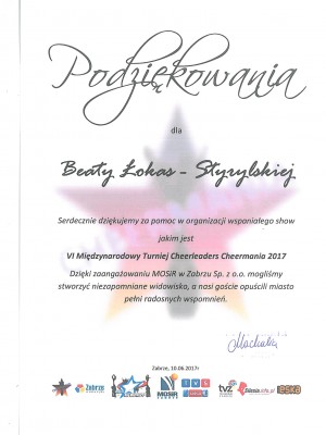 Podziękowanie Cheermania 2017