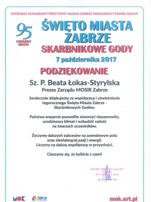 Podziękowanie Skarbnikowe Gody