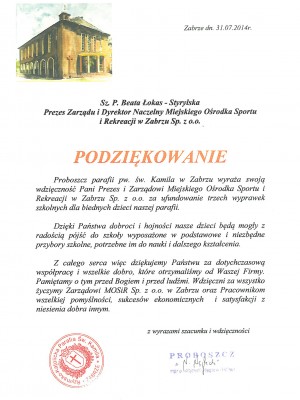 Podziękowanie św. Kamil