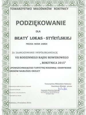 Podziękowanie Rajd Rowerowy