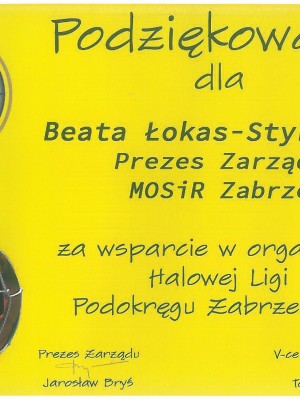 Podziękowanie Podokręg Zabrze