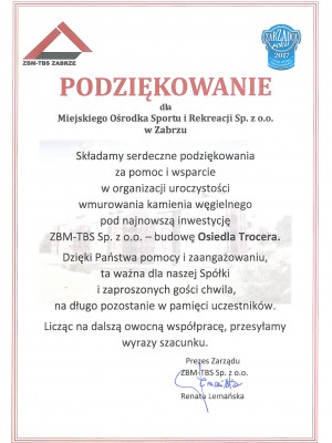 Podziękowanie ZMB-TBS